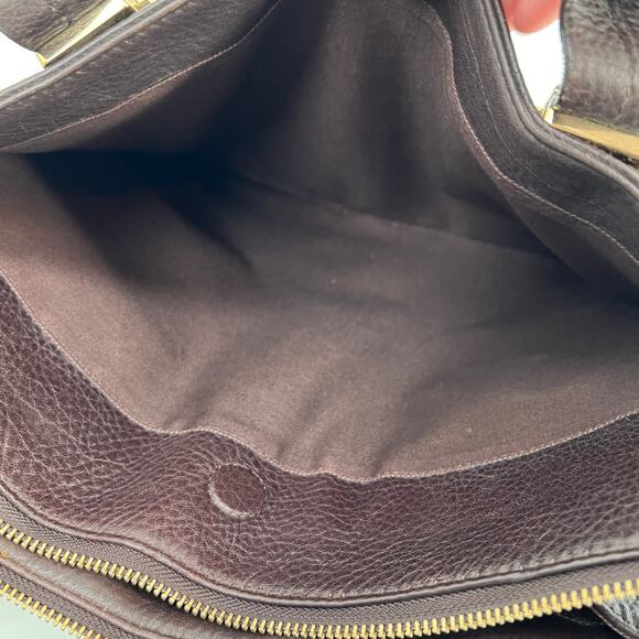 Nordstrom Halogen Satchel Shoulder Bag Womens Chocolate Brown Leather Large Zip - Picture 5 of 9